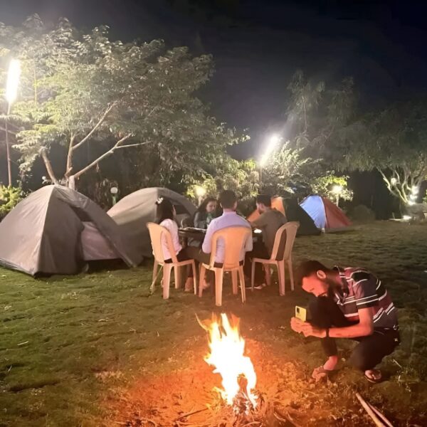 Sharing tents at Pawna Lake camping location 2